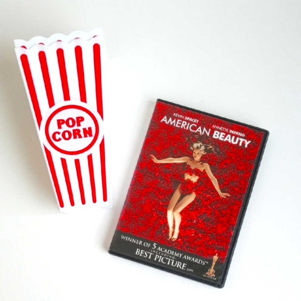 American Beauty DVD Movie With 2 New Reusable Popcorn Containers